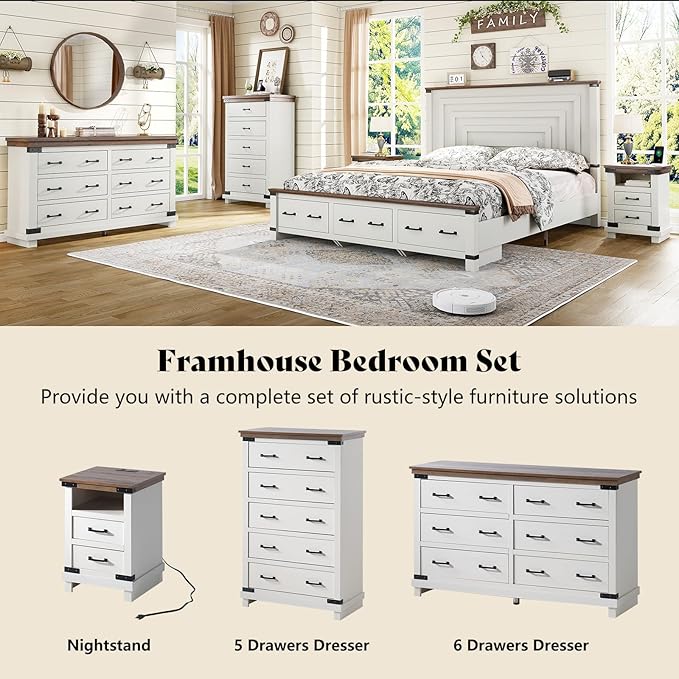 AMERLIFE Farmhouse End Table Set of 2, Heavy Duty Bedside Nightstands - Image 7