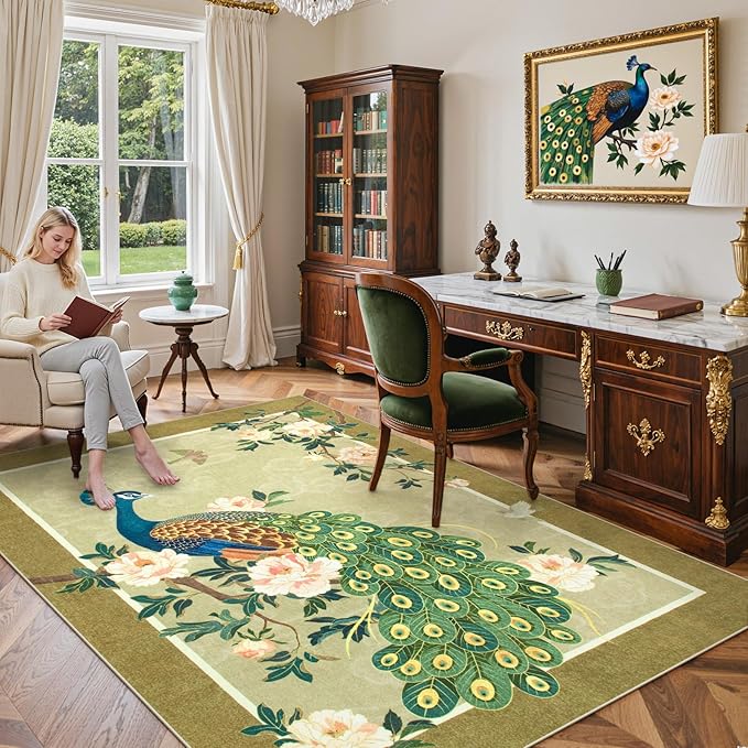 Lahome Peacock Washable Rugs 5x7, Soft 5x7 Rugs - Image 3