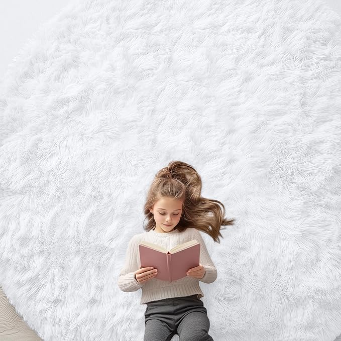 OLANLY White Round Rugs for Bedroom by OLANLY
