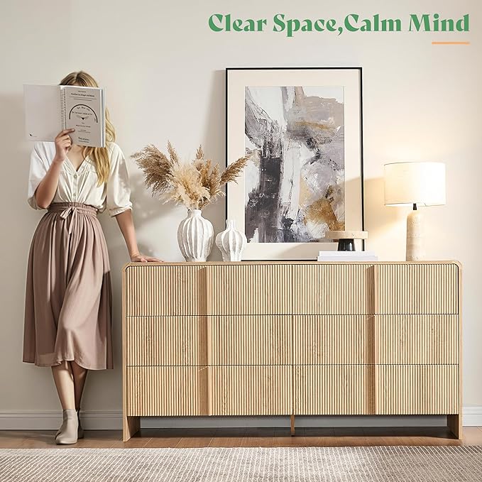 AMERLIFE 63" Fluted 6 Drawer Dresser, Long Modern Chest of Storage Drawers - Image 7