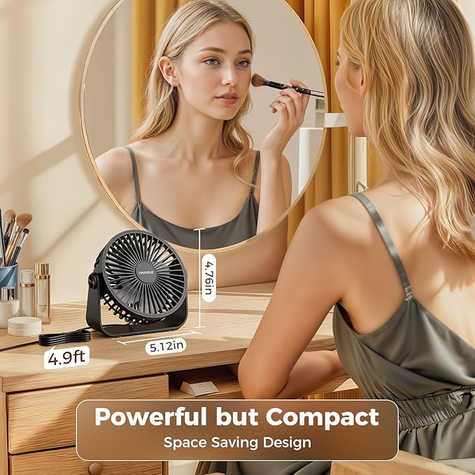 TriPole USB Desk Fan Portable Mini Fan Powerful 3 Speeds Wind Personal Desktop - Image 6