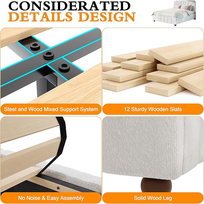 Full Size Boucle Bed Frame Upholstered Bed Frame Full - Image 5