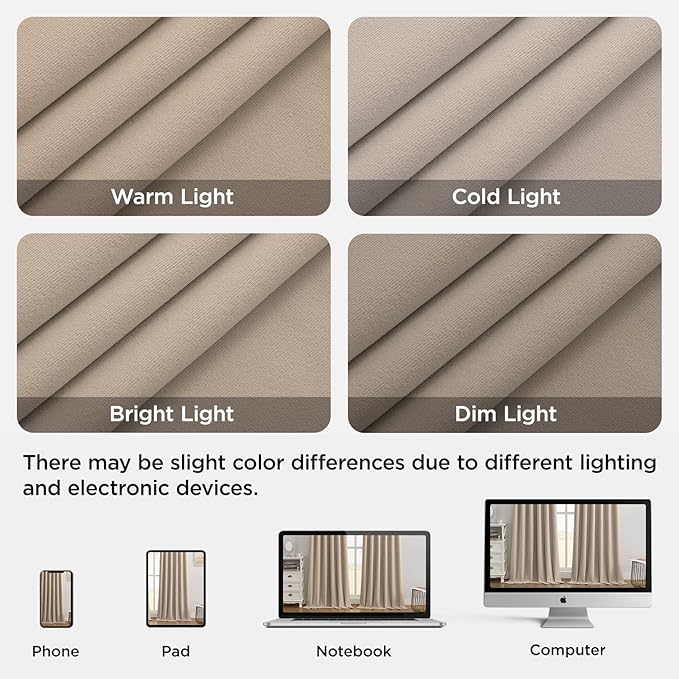 Joydeco Beige 100% Blackout Curtains 96 Inch 2 Panels, Luxury Thermal Beige - Image 7