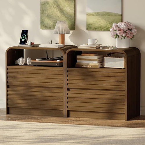 24" Wide Modern Fluted Nightstand by METOTI