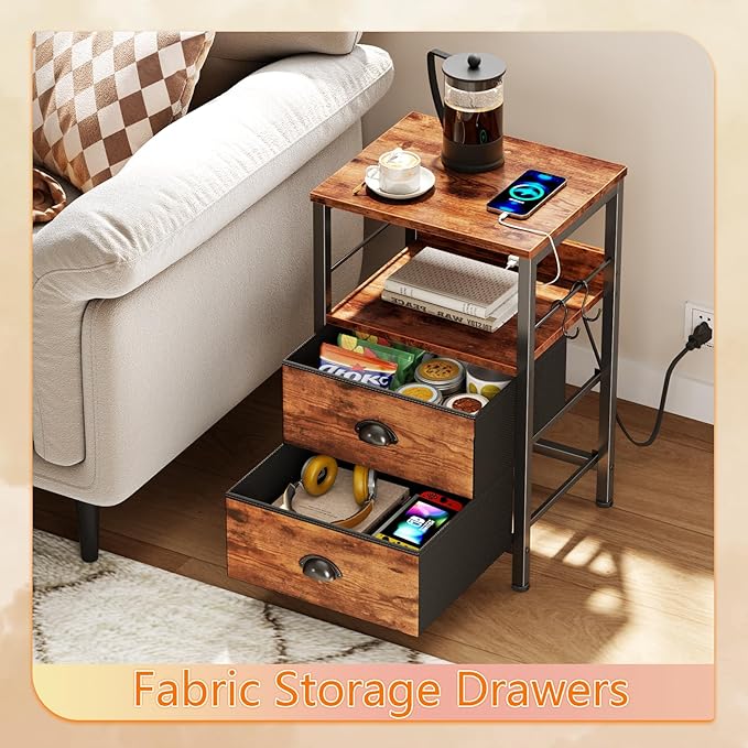 Furologee Nightstand Set of 2, Rustic Brown, - Image 6