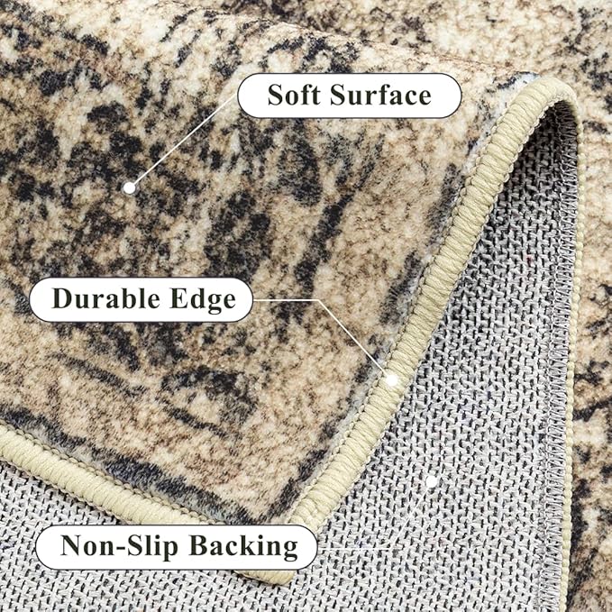 6x9 Area Rug Washable Vintage Neutral Living Room Carpet Large Indoor Non Slip - Image 6