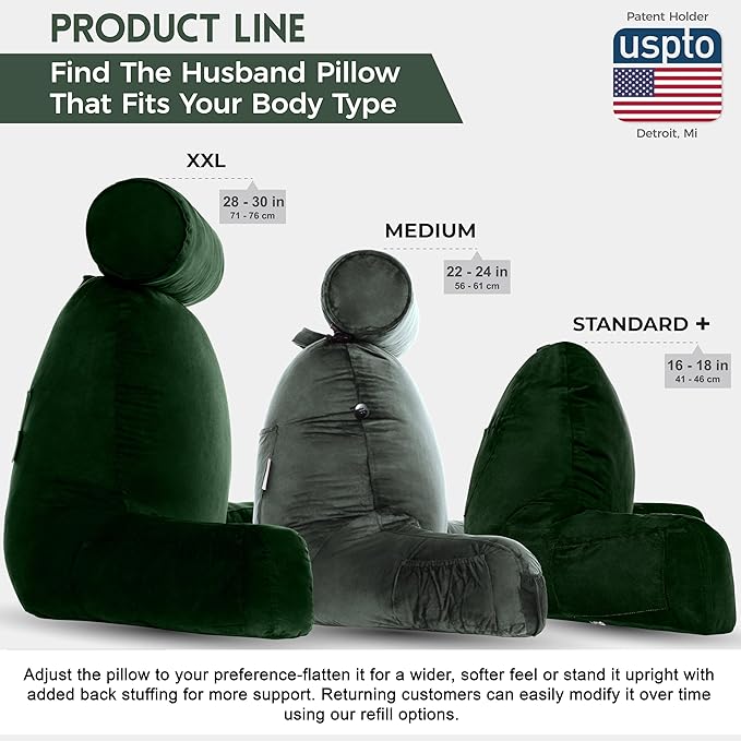 Husband Pillow Aspen Ramona Green, Reading Pillow Bed Rest Chair, Two-Sided - Image 5
