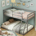KOMFOTT Low Bunk Bed Twin Over Full, Solid Wood Twin Bed Frame by KOMFOTT