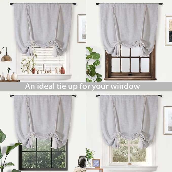 DriftAway Double Layer Linen Blackout Tie Up Curtains Thermal Insulated Fully - Image 6