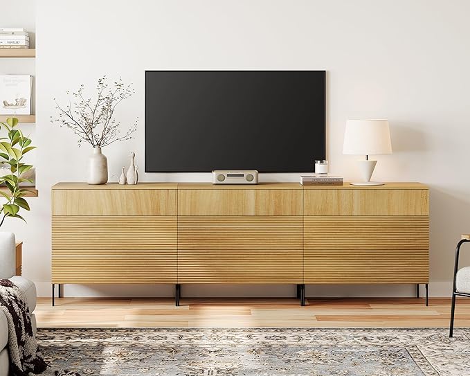 WAMPAT 94.5" W Fluted Dresser for Bedroom, Modern 9 Drawer Dresser TV Stand - Image 9