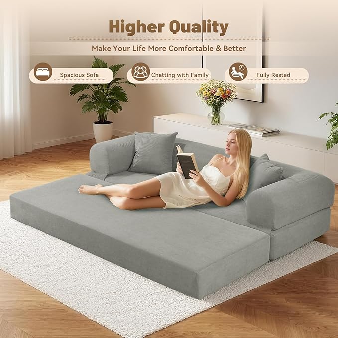 80" Convertible Sofa Bed, Corduroy Folding Sleeper Sofa Bed Queen - Image 5