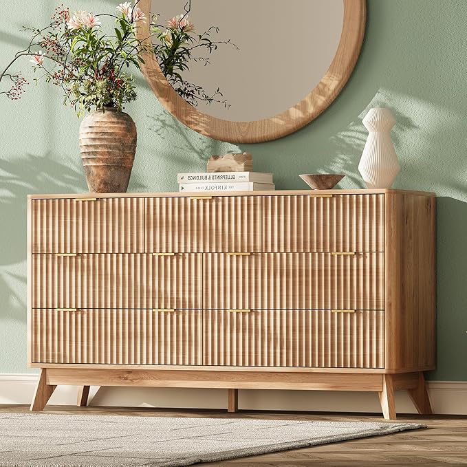 54'' Wide 7 Drawers Dresser for Bedroom, Modern Fluted Vertical Chest by TROJMHome