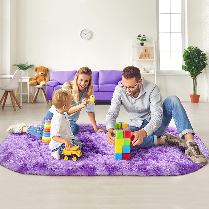 Noahas Oval Fluffy Purple Rug 2.6X5.3 Small Kids Rugs - Image 7
