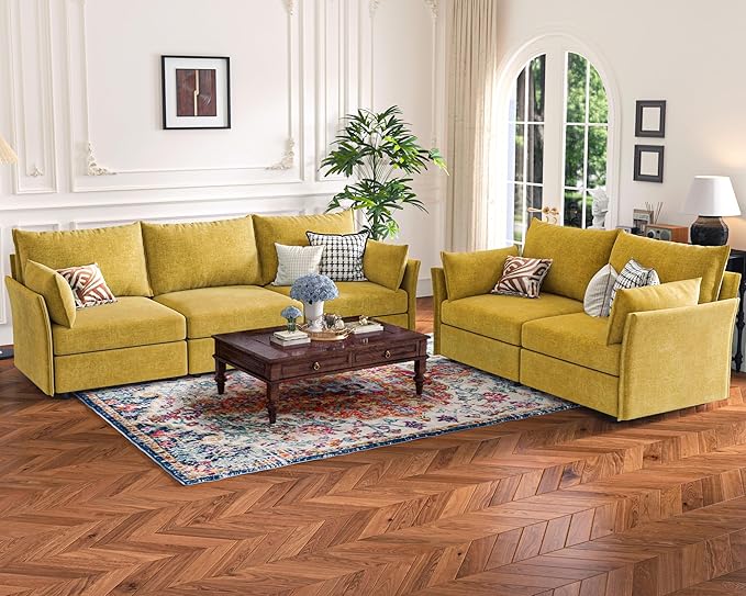 ABCASA Oversized Loveseat Sofa, Modern Modular Sectional Couch Yellow Fluffy - Image 9