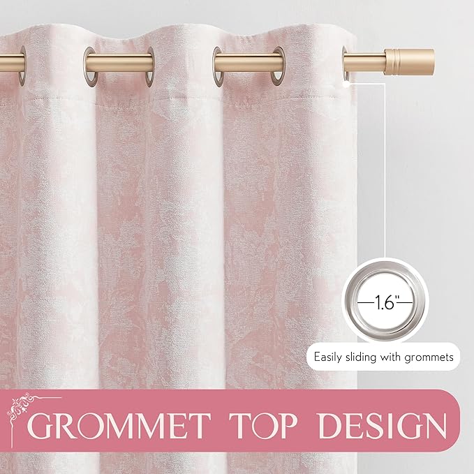 Beauoop Pink Floral Jacquard Blackout Curtains 96 Inches Long 2 Panels - Image 7