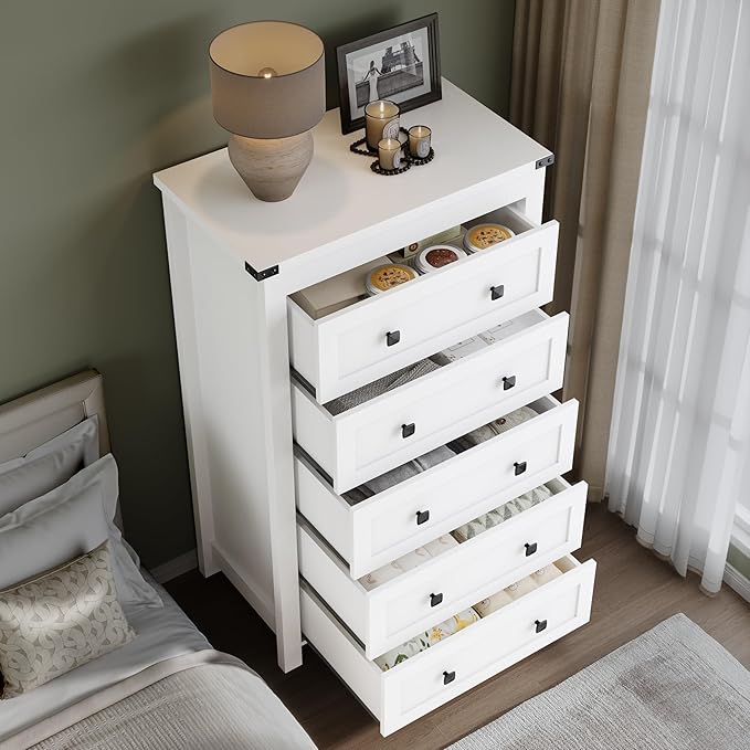Tall 5-Drawer Dresser, Modern Wooden Storage Chest of Drawers, Dresser TV Stand - Image 4