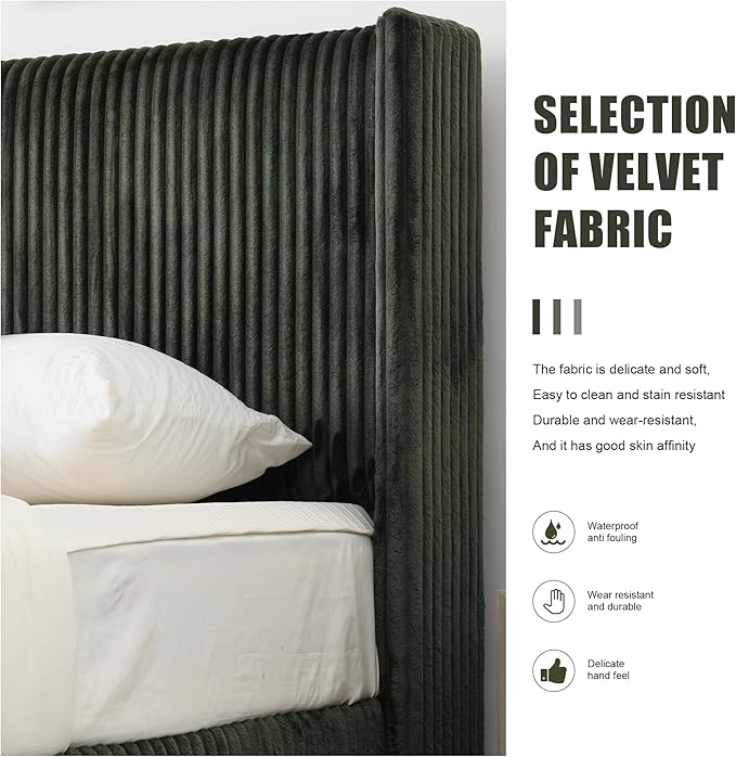 PINJU Full Size Bed Frame, Upholstered Platform Bed - Image 4