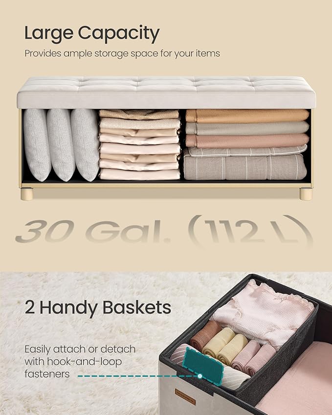 SONGMICS Storage Ottoman Bench, Folding Storage Chest, 15 x 43.3 x 15.7 Inches - Image 6