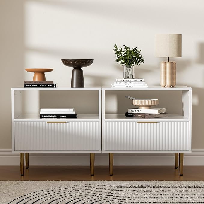 White Nightstand Set of 2, Modern Nightstand - Image 3