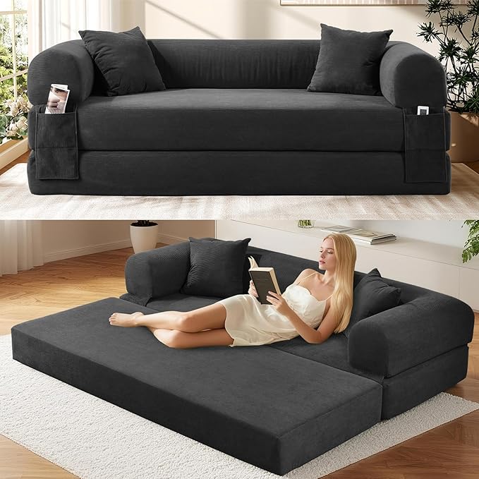 Convertible Futon Sofa Bed, Queen Sleeper Sofa Bed, Compressed Couch in a Box by GJQFurniture