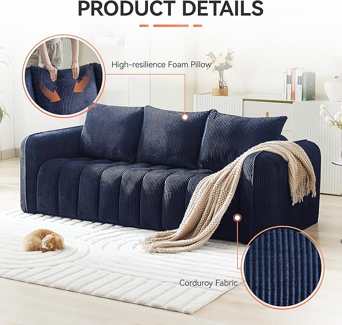 Corduroy Boneless Living Room Sets, Modern Upholstered 3 Seater Sofa - Image 3