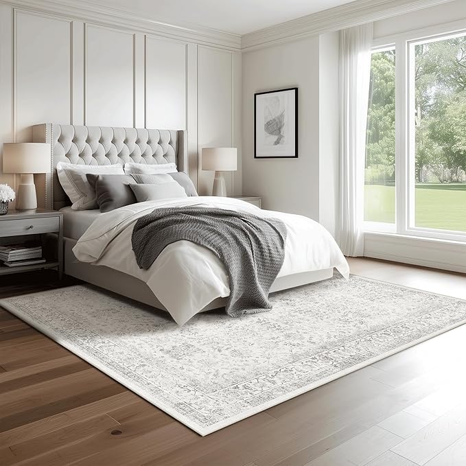 FMFUNCTEX 8x10 Washable Area Rug Grey Vintage Neutral Distressed Large Non Slip - Image 3