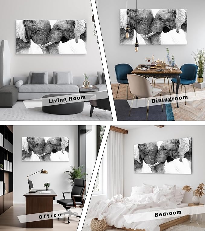 DZL Art D73098 Black and White Elephants Entwine Wall Art Canvas Painting Ready - Image 6