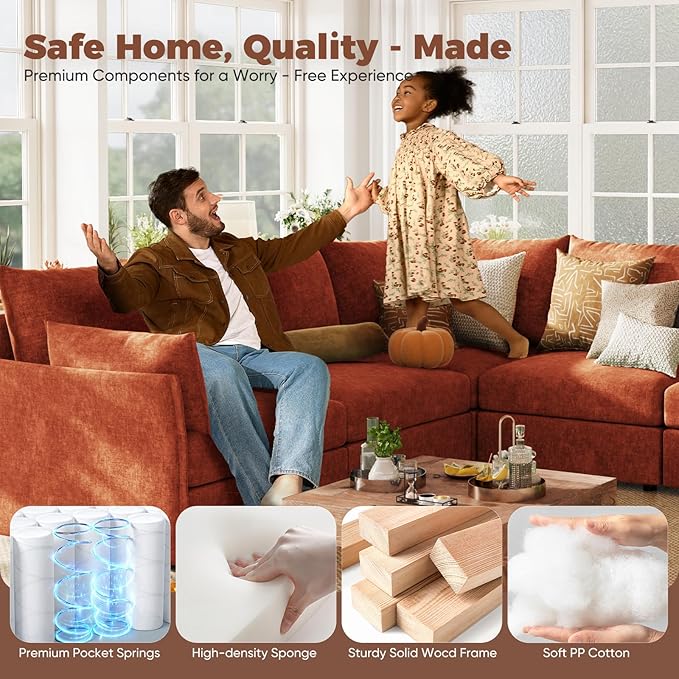 ABCASA Oversized Loveseat Sofa, Modern Modular Sectional Couch Terracotta - Image 6