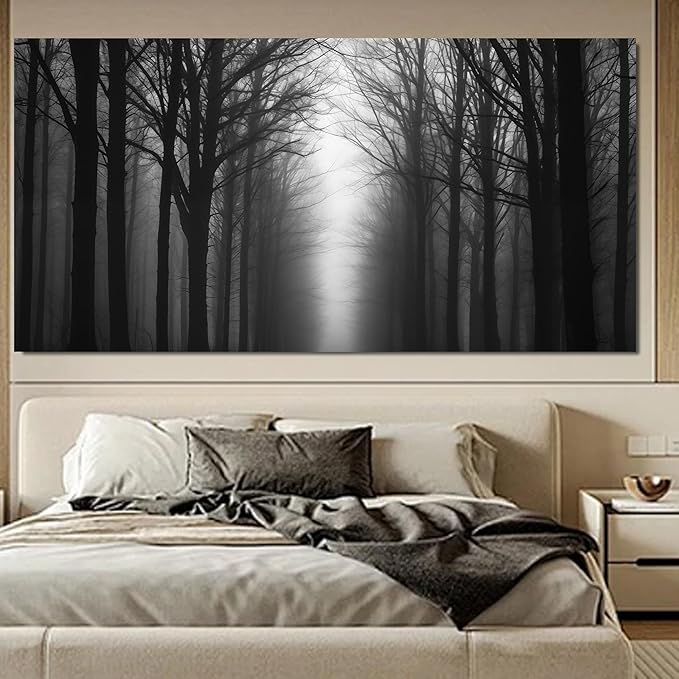 Trogonup Misty Forest Canvas Wall Art Black and Grey Tree Landscape Canvas - Image 6