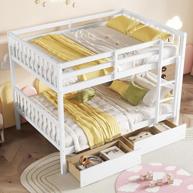 Full Over Full Bunk Bed with Storage Drawers, Convertible Bunk Beds with Ladder - Image 4