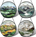AMDERVEN Stained Glass Window Hanging 4 Pcs Set Mountain River Landscape Large by amderven