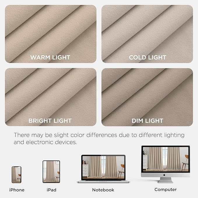 Joydeco Light Beige 100% Blackout Curtains 102 Inch 2 Panels, Luxury Thermal - Image 7