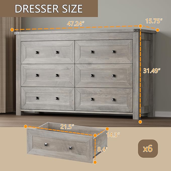 6-Drawer Dresser, Modern Wooden Storage Chest of Drawers, Dresser TV Stand - Image 2