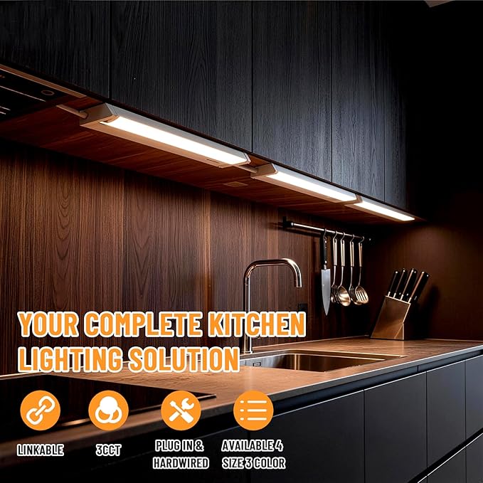 Snyloe 4 Pack 34" LED Under Cabinet Lighting Hardwired, 22W 1800LM 3CCT - Image 5