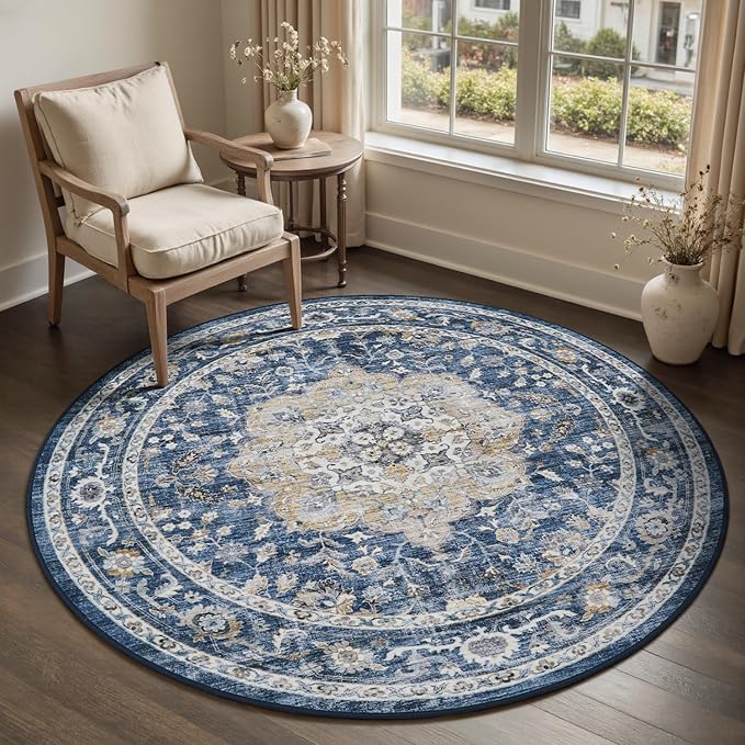 PADOOR 6FT Round Rug, Rugs for Living Room, Soft Blue Circle Rug, Machine by PADOOR