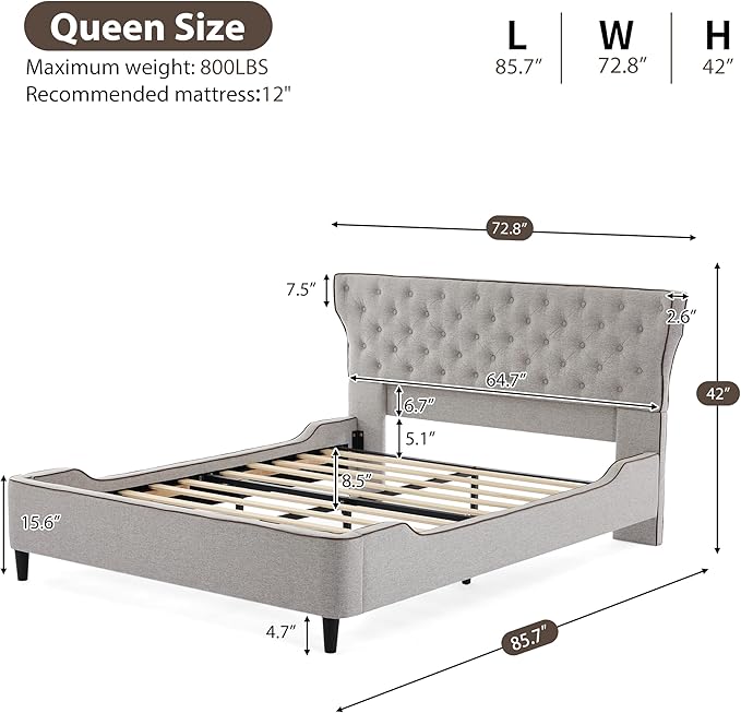 Christopher Knight Home Salus Linen Upholstered Queen Size Bed Frame - Image 2