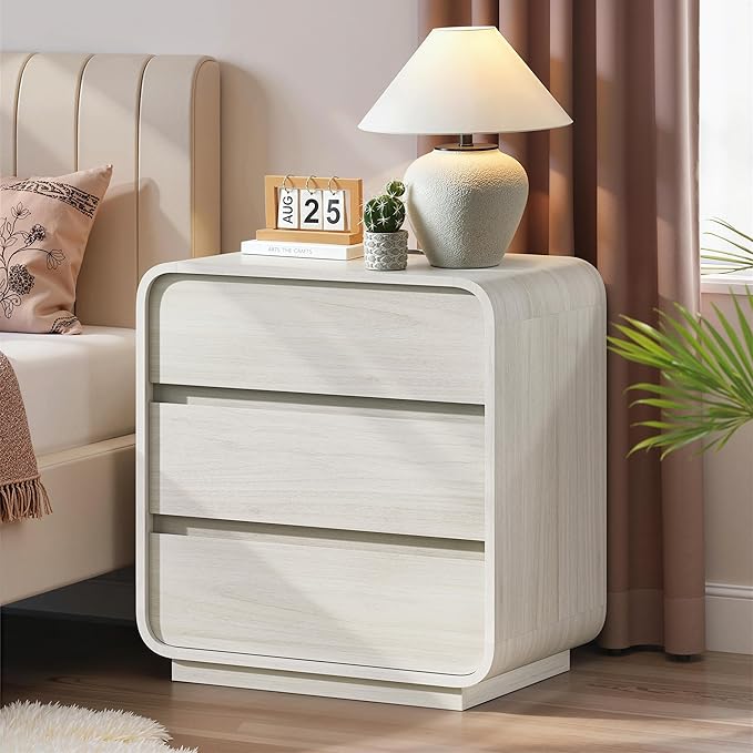White Nightstand with Charging Station, Modern Dresser End Table with 3 Storage - Image 8