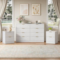 8 Drawer Dresser & Nightstand Set 3-Piece, 55” Wide Fluted Dresser and Night by NOVAMAISON