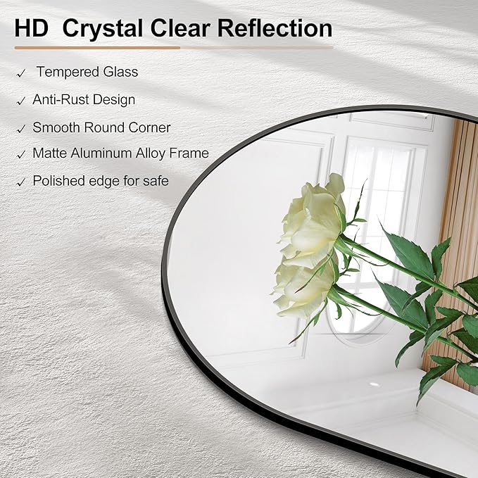 GLASHOM Arched Bathroom Mirror, Wall Mounted Mirror, Vanity Wall Mirror Metal - Image 7