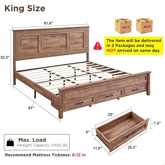 ACCOHOHO Farmhouse King Size Bed Frame - Image 2