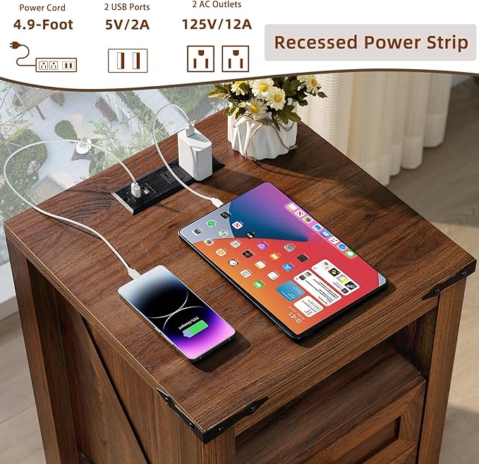 Joaxswe Nightstand with Charging Station and USB Port, Farmhouse Side End Table - Image 4