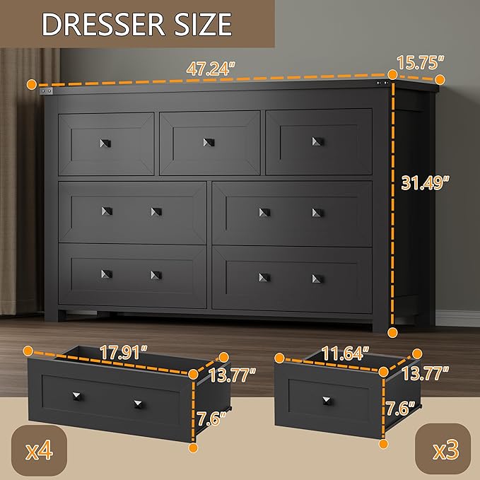 7-Drawer Dresser, Modern Wooden Storage Chest of Drawers, Dresser TV Stand - Image 2