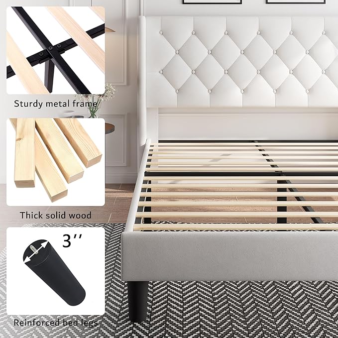 iPormis Queen Size Velvet Platform Bed Frame - Image 5