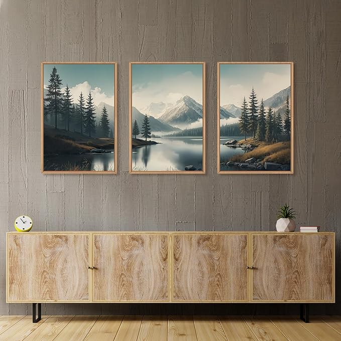 LHIUEM Large Mountain Misty Forest Framed Canvas Wall Art, Nature Ridge Foggy - Image 4
