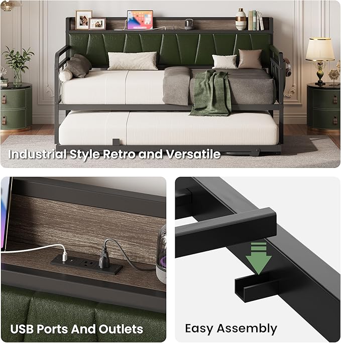 LIKIMIO Daybed with Trundle Bed, Twin XL Bed Frame with Storage Headboard and - Image 6