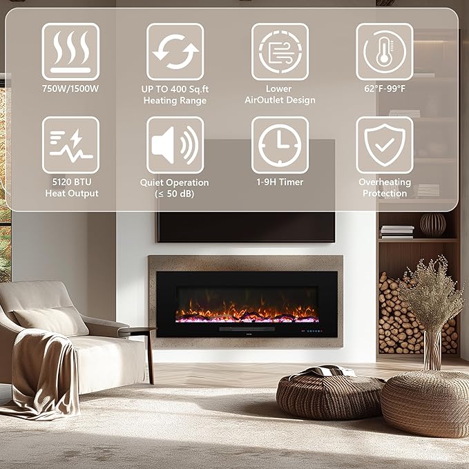 84 inches Electric Fireplace, Recessed & Wall Mounted Fireplace Heater 13 * 13 - Image 5