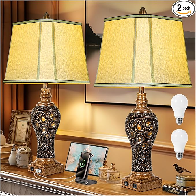 32'' Tall Rustic Vintage Table Lamps Set of 2 by LuxSightCollection