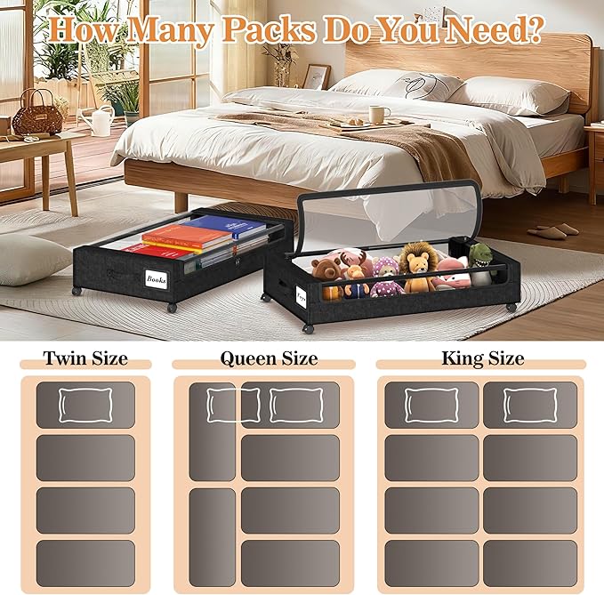 2 Pack Under Bed Storage with 4 Dividers, Large Under Bed Storage Containers - Image 4