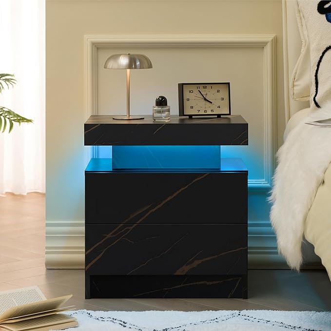 LED Bedside Table with 2 Drawers, Modern Nightstand Cabinet - Image 3