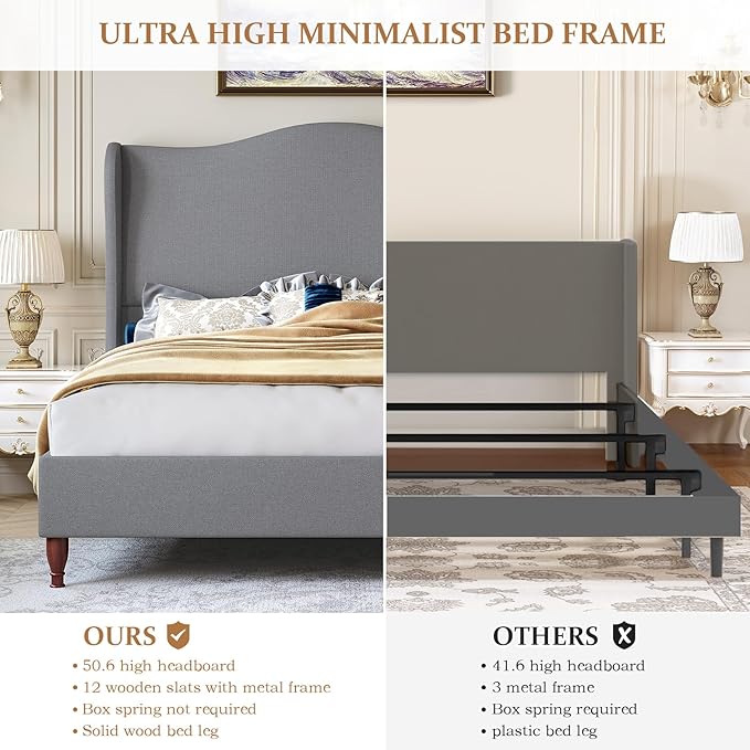 koorlian Queen Bed Frame Upholstered Platform Bed - Image 6